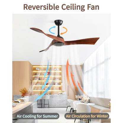 52 inch Modern Solid Wood / ABS Ceiling Fan With Remote Control(No Light),6 WInd Speed,Reversible Airflow