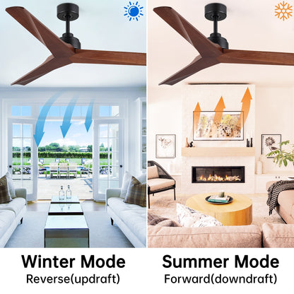 52 inch Modern Solid Wood / ABS Ceiling Fan With Remote Control(No Light),6 WInd Speed,Reversible Airflow