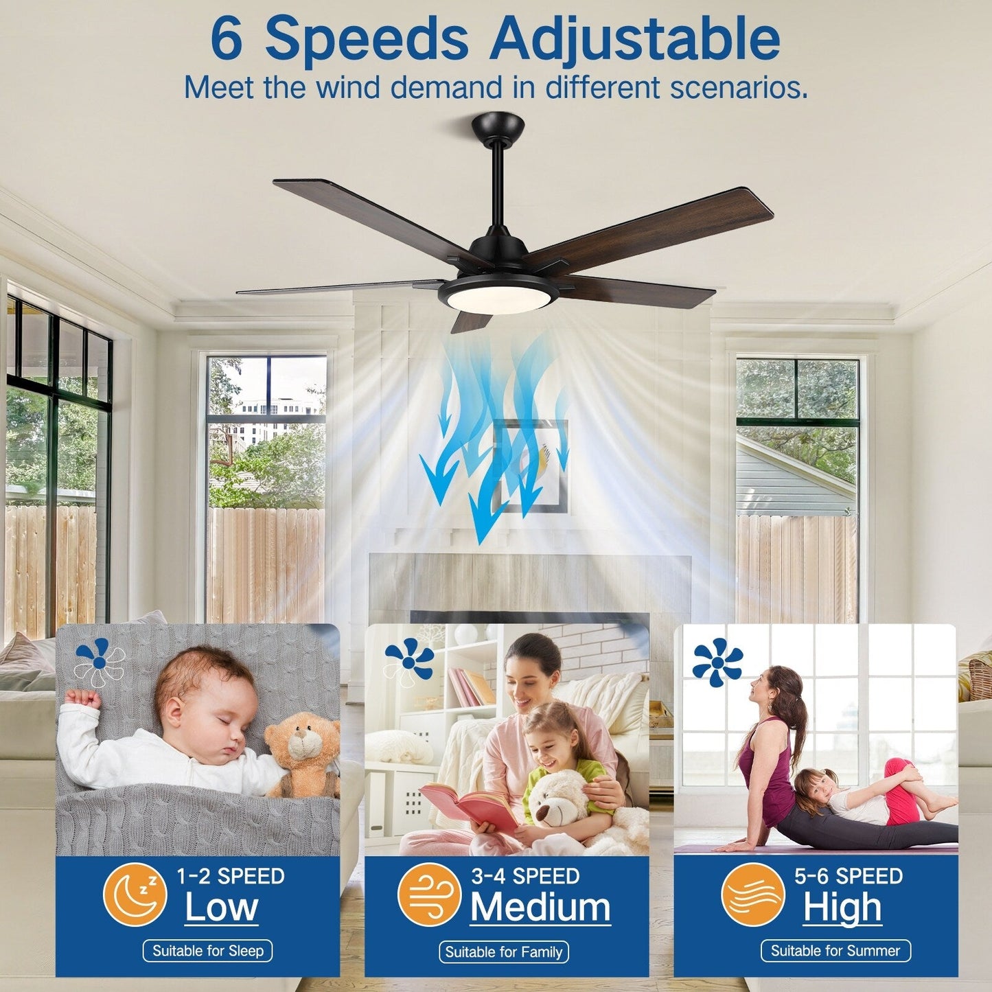 52 Modern Ceiling Fans with Lights and Remote, LED Dimmable