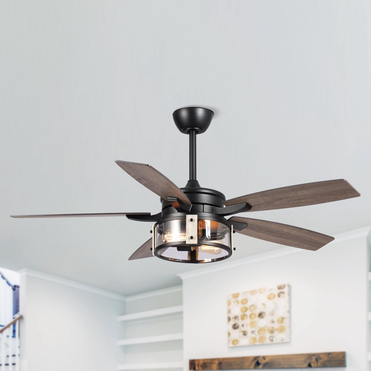 52 Rustic Black Wood 5-Blade Indoor Ceiling Fan with Remote
