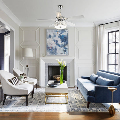 52 Modern 4-Light Chandelier Crystal Ceiling Fan with Remote