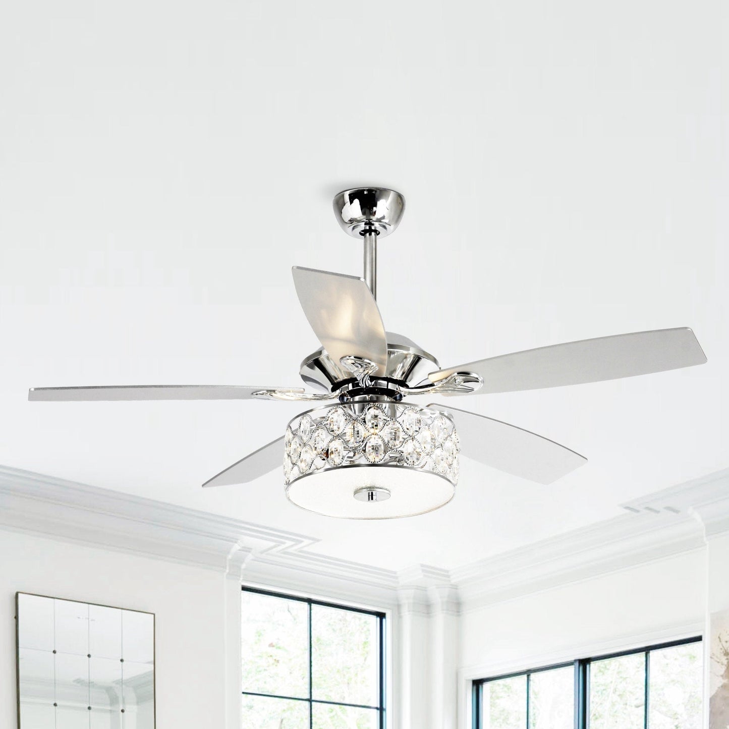 52 Modern 4-Light Chandelier Crystal Ceiling Fan with Remote