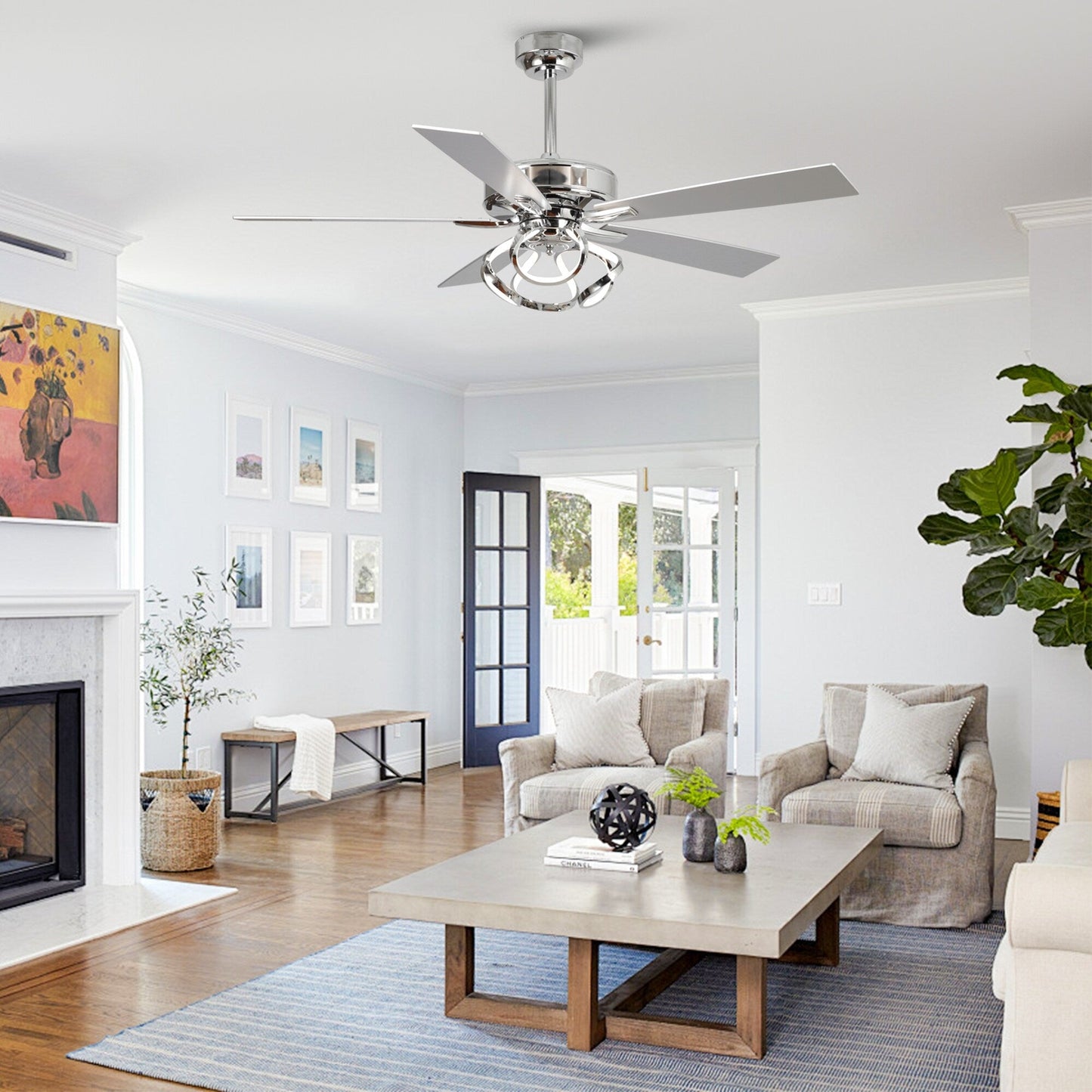 52 Modern Chrome/ Black Indoor Dimmable LED Ceiling Fan with Light and Remote