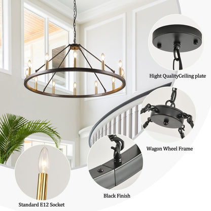 54-inch Round Wagon Wheel 24-light Chandelier