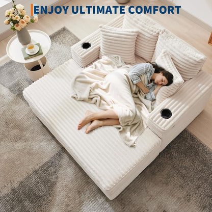 54'' Upholstered Sofa Bed with Pillows and Arms Indoor Oversized Coffee Chair Comfortable Corduroy Sleeper Sofa