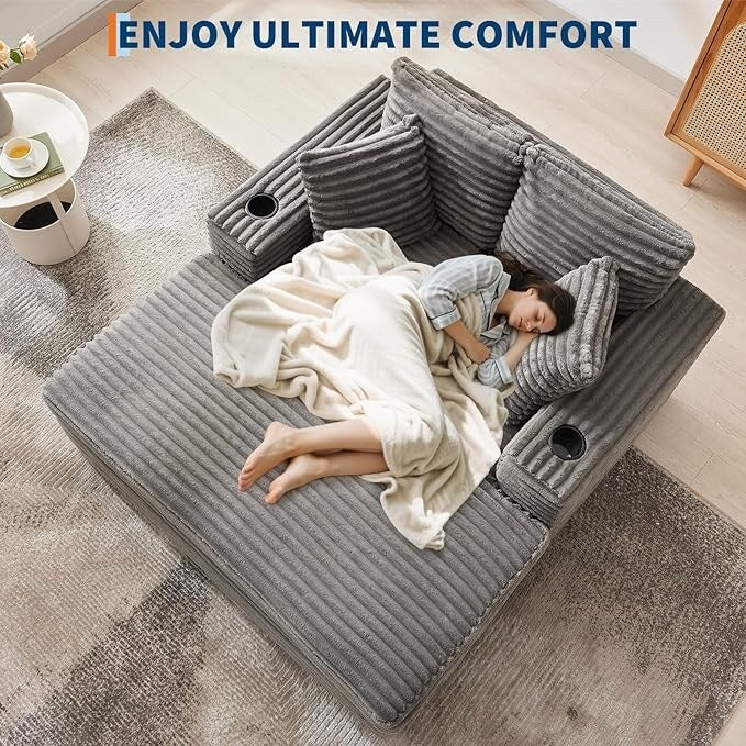 54'' Upholstered Sofa Bed with Pillows and Arms Indoor Oversized Coffee Chair Comfortable Corduroy Sleeper Sofa