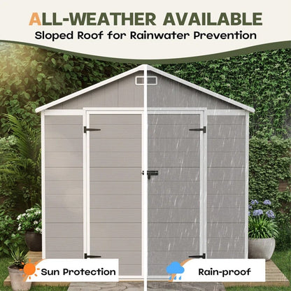 6 ft x 4 ft/6 ft x 8 ft/8 ft x 6 ft/8 ft x 10 ft All-Weather Resin Outdoor Plastic Storage Shed w/Floor, Spire Tool Shed