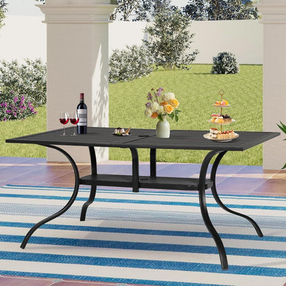 60 x 37 Outdoor Patio Rectangular Metal Slatted Dining Table with Umbrella Hole for 6 Person