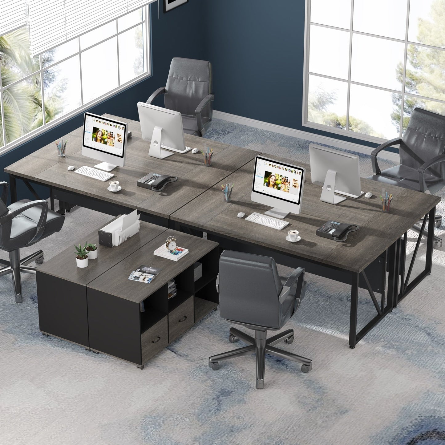 63 L-Shaped Computer Desk with 47 inches Lateral File Cabinet, Executive Desk Home Office Furniture Desk Set