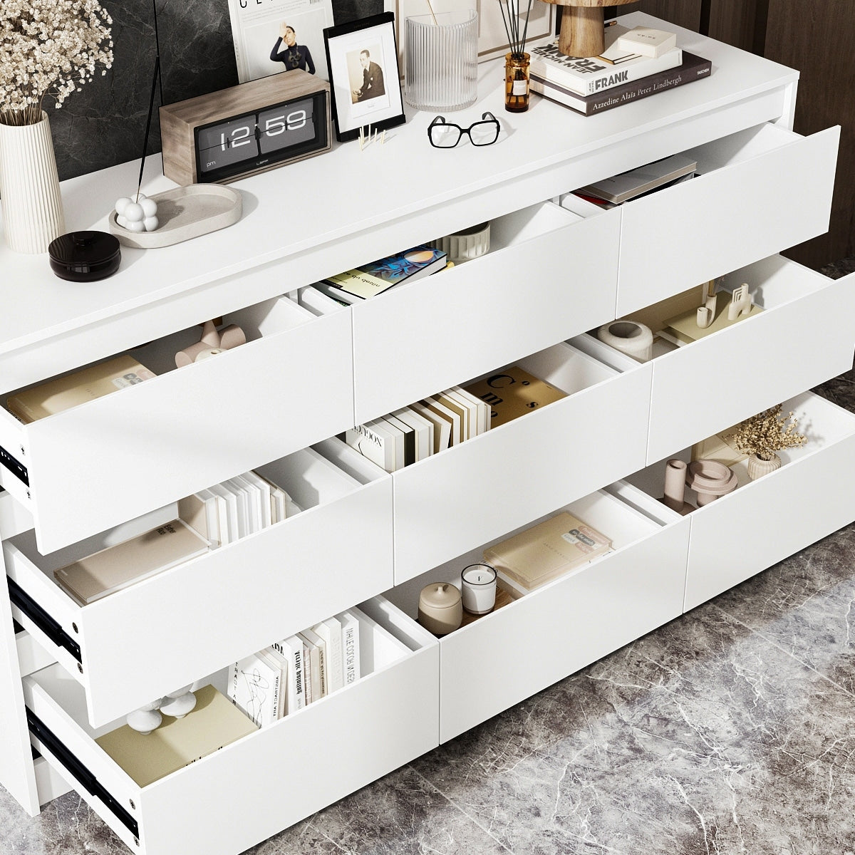 63W 9 Drawer Dresser Accent Dresser for Living Room Bedroom Chest