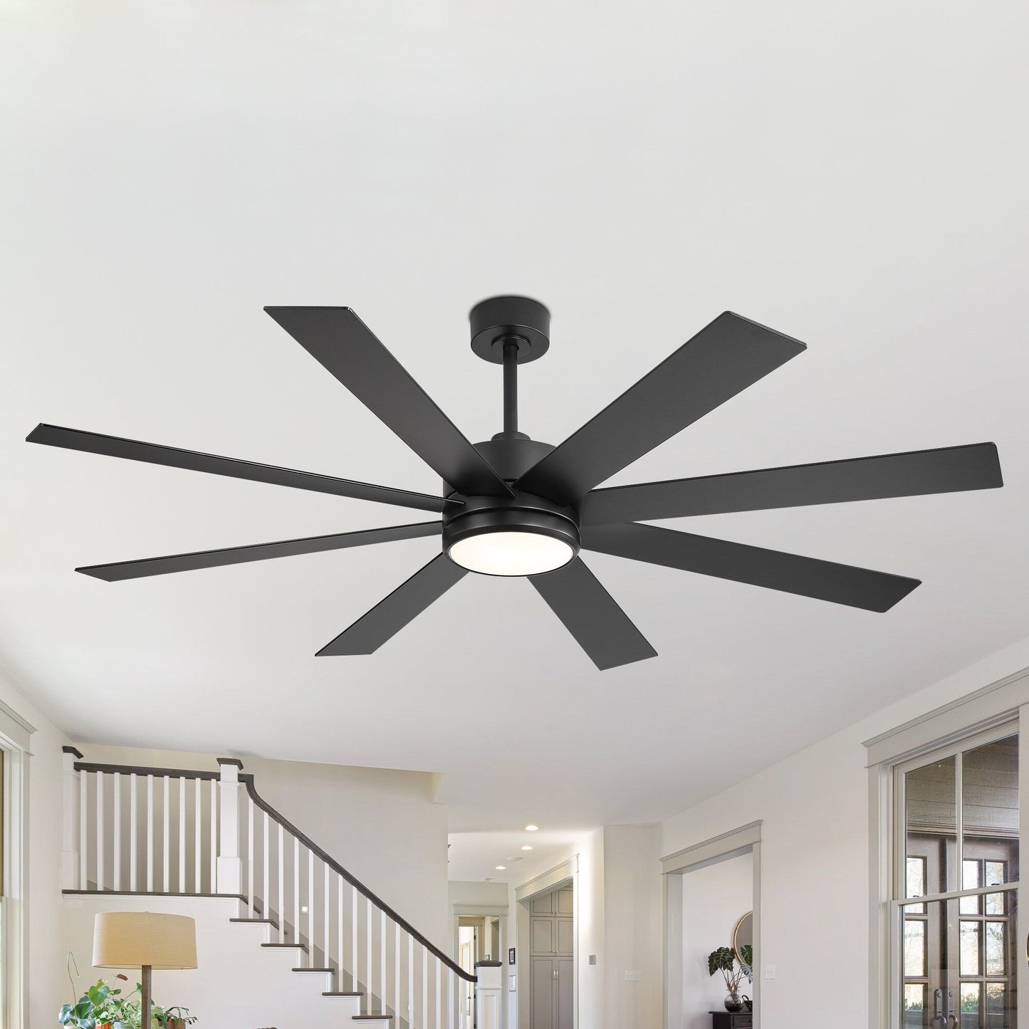 65 Inch 8-Blade Black LED Ceiling Fan with Light and Remote