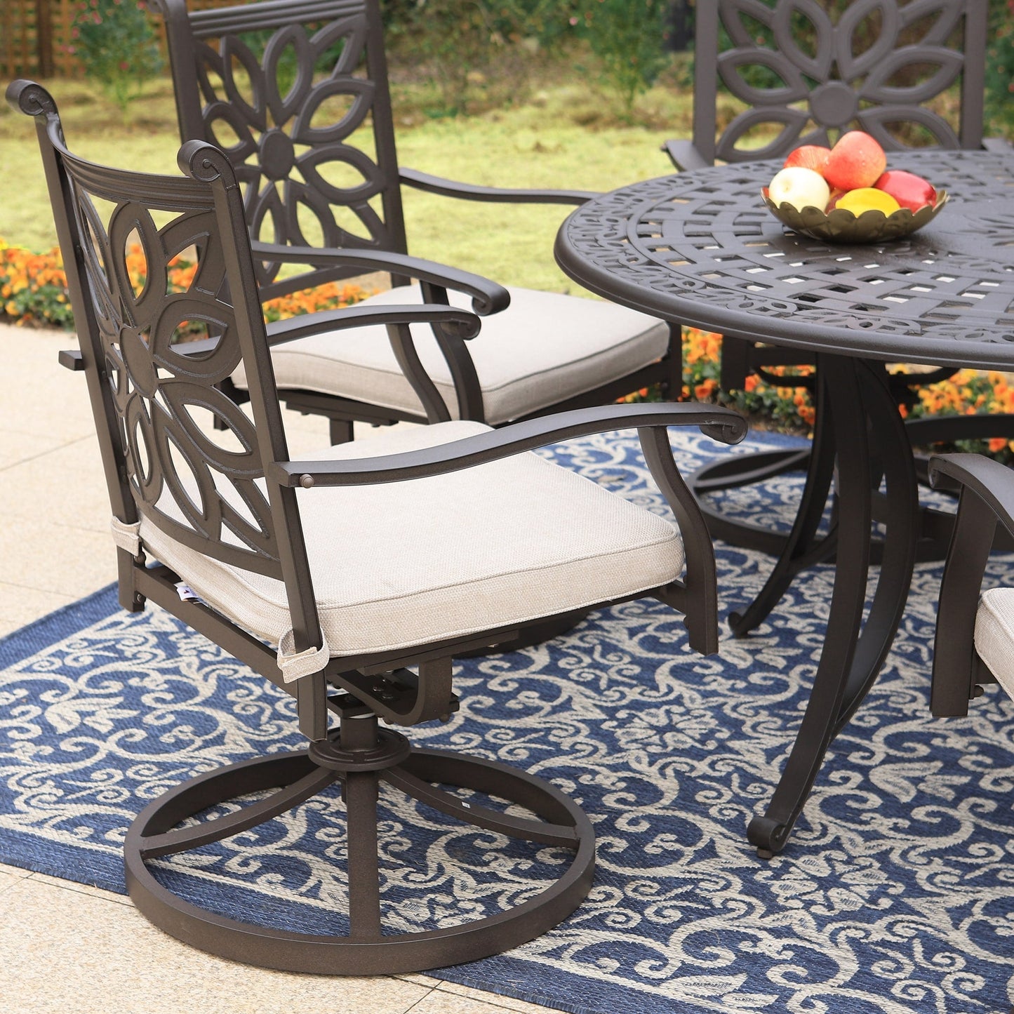 MAISON ARTS Cast Aluminum Dining Chairs/Patio Dining Set with Round Dining Table & 6 Cast Aluminum Patio Chairs