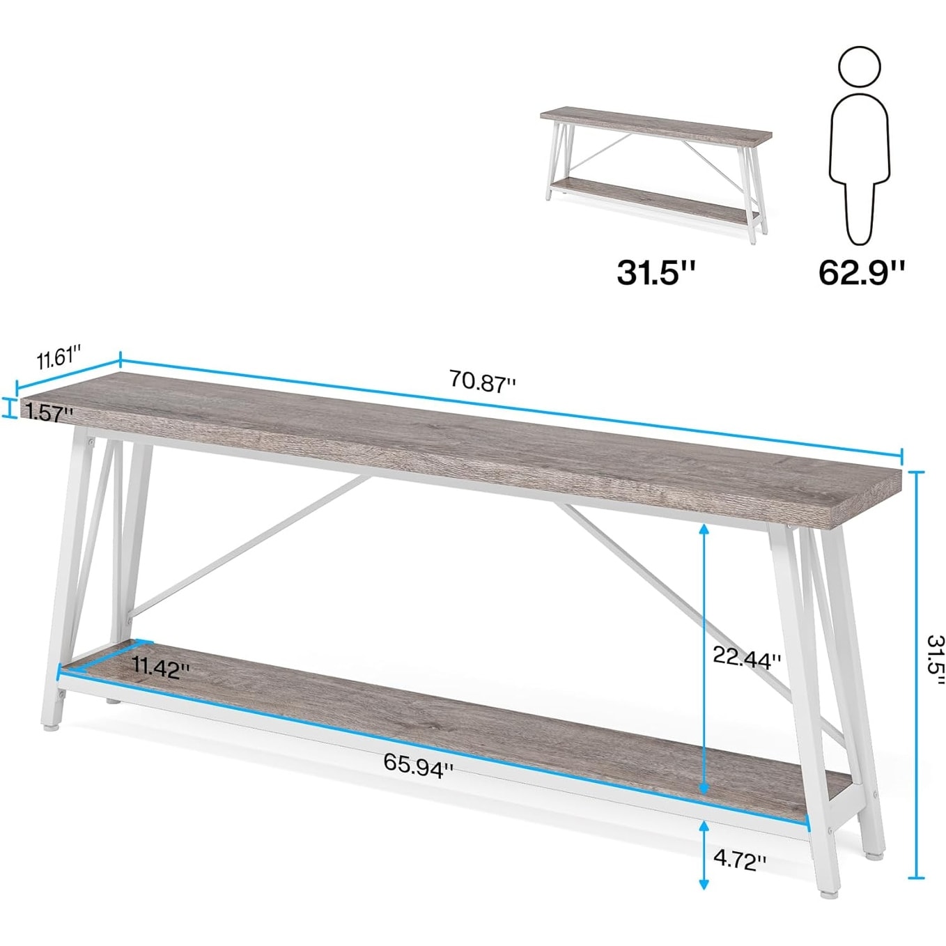 70.9 Inch Extra Long Sofa Table, Industrial Entry Console Table