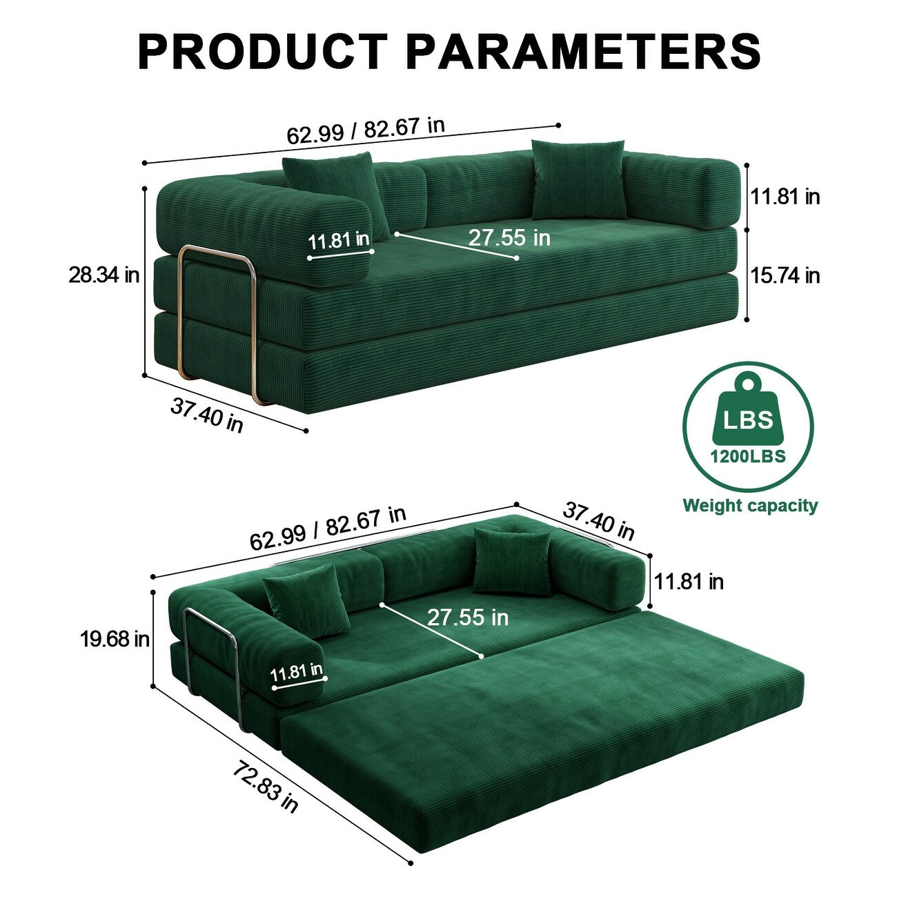 78.8inch Modular Sectional Sofa, Convertible Pudding Block Sofa, Floor Standing Sofa Bed Arm Comfort Sofa Bed