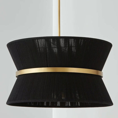 8-Light Modern Boho Large Drum Chandelier 24 inch Fabric Hourglass Hand-woven Chandelier in Gold/ Black for Dining/ Living Room
