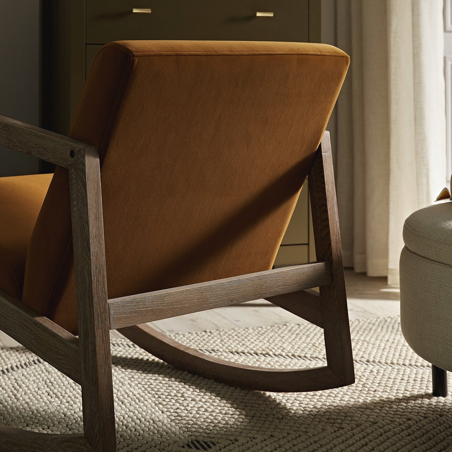 Fyne Cinnamon Velvet Rocking Weathered Oak Armchair