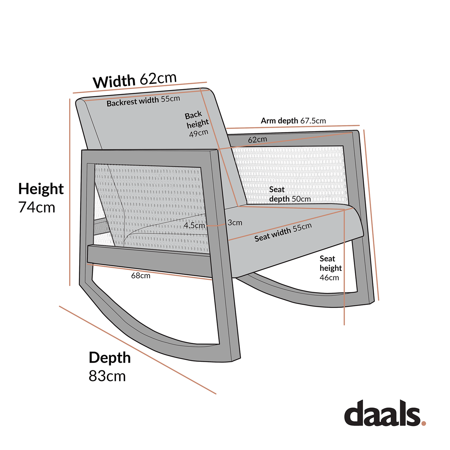 Fyne Ecru Boucle Rocking Natural Oak Armchair with Rattan Armrests