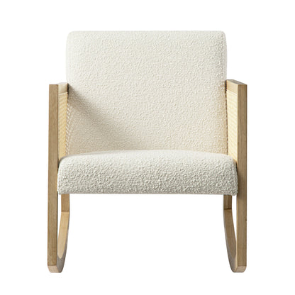 Fyne Ecru Boucle Rocking Natural Oak Armchair with Rattan Armrests