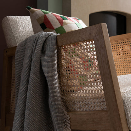 Fyne Ecru Boucle Rocking Natural Oak Armchair with Rattan Armrests