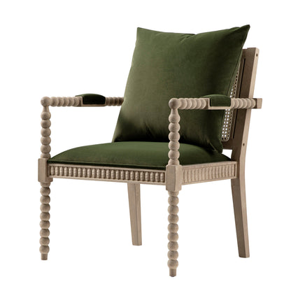 Hemingford Moss Green Velvet Bobbin Washed Oak Armchair