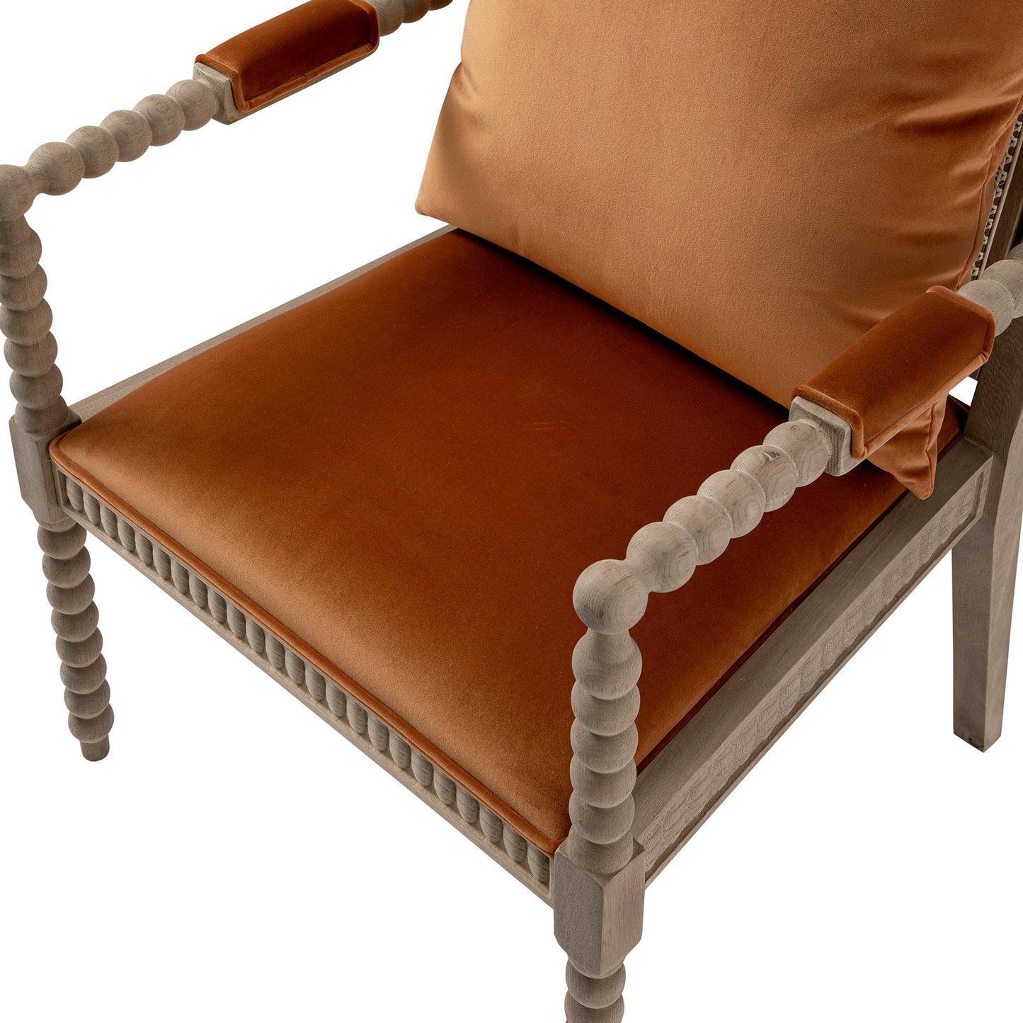 Hemingford Rust Velvet Bobbin Washed Oak Armchair