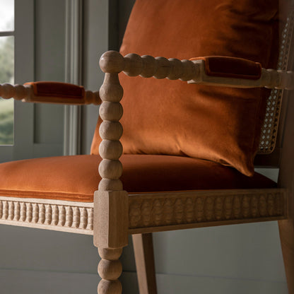 Hemingford Rust Velvet Bobbin Washed Oak Armchair
