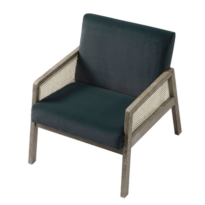 Fyne Aegean Blue Velvet Weathered Oak Frame Rattan Armchair
