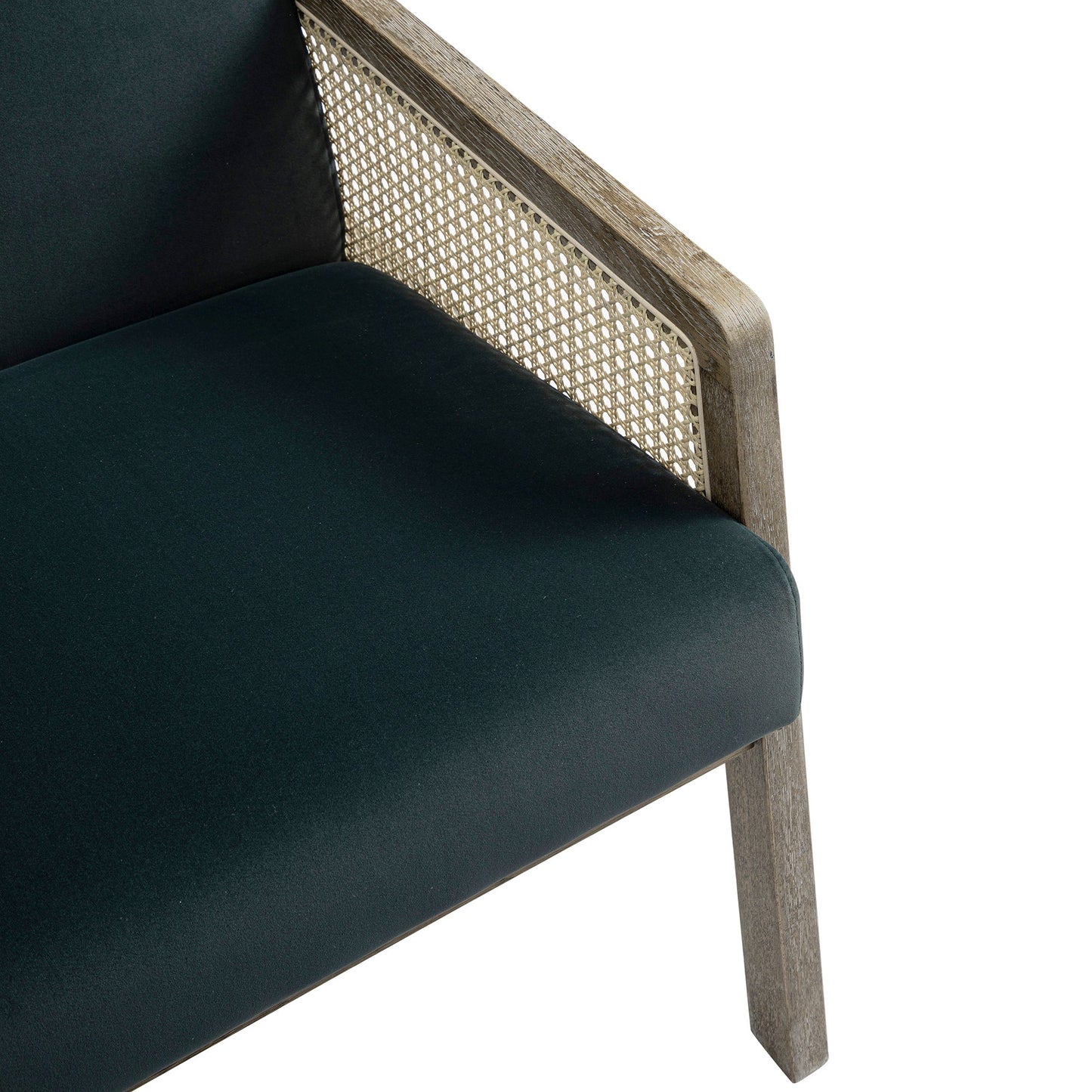 Fyne Aegean Blue Velvet Weathered Oak Frame Rattan Armchair