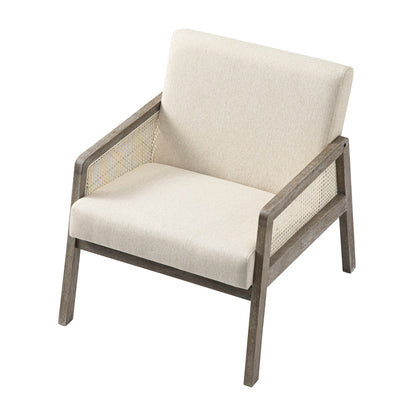 Fyne Oatmeal Fabric Weathered Oak Frame Rattan Armchair