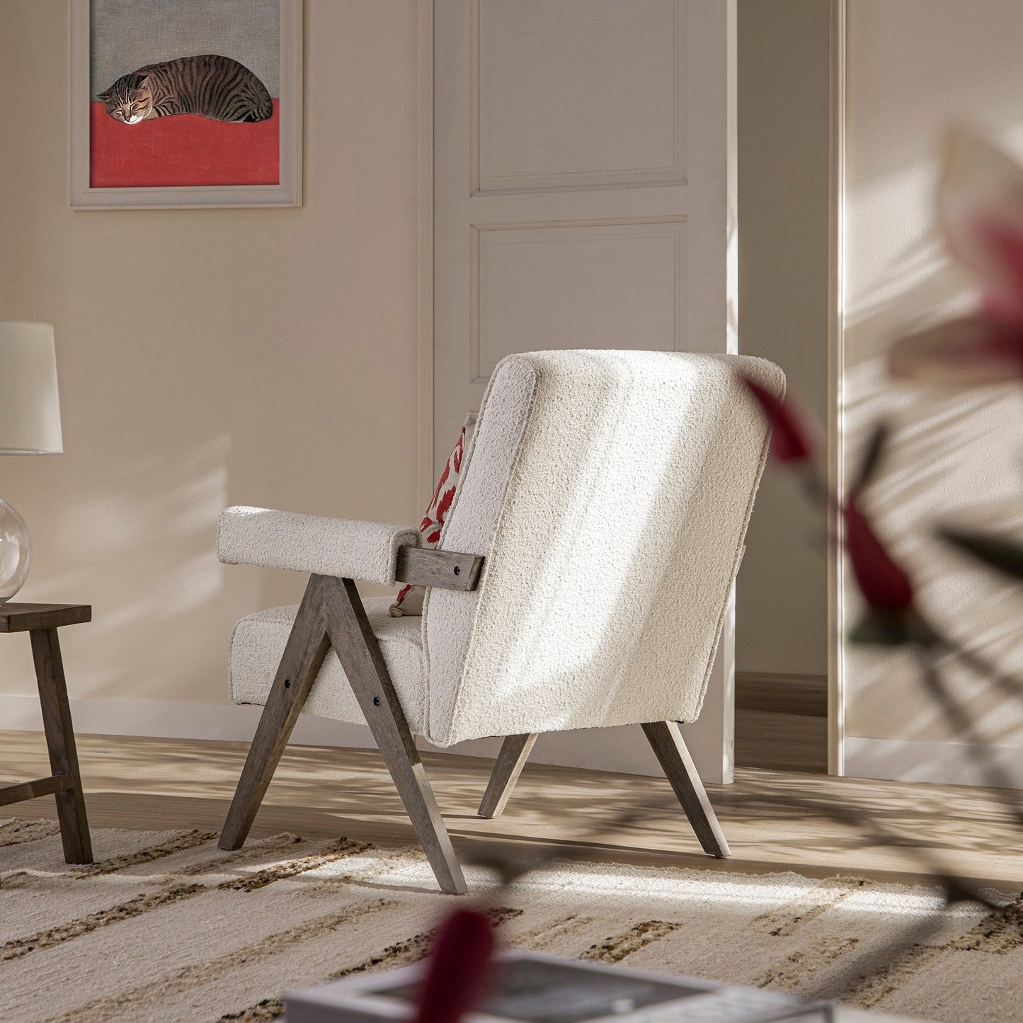 Chinnor Beige Boucle Weathered Oak Frame Accent Chair