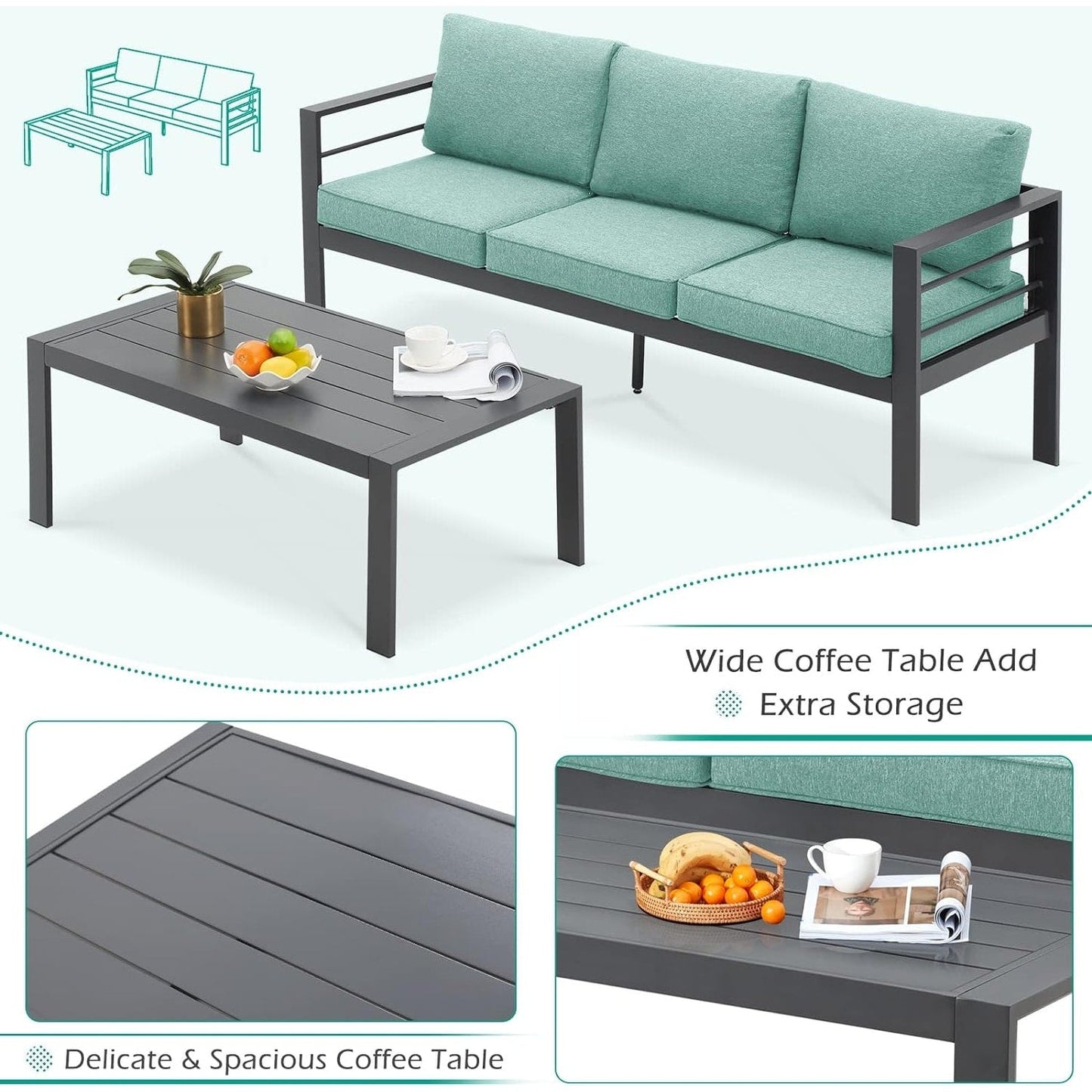 AECOJOY 7 Pieces Aluminum Patio Furniture Set Outdoor Conversation Set