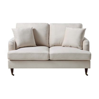 Brigette 2-Seater Beige Velvet Sofa with Antique Brass Castor Legs