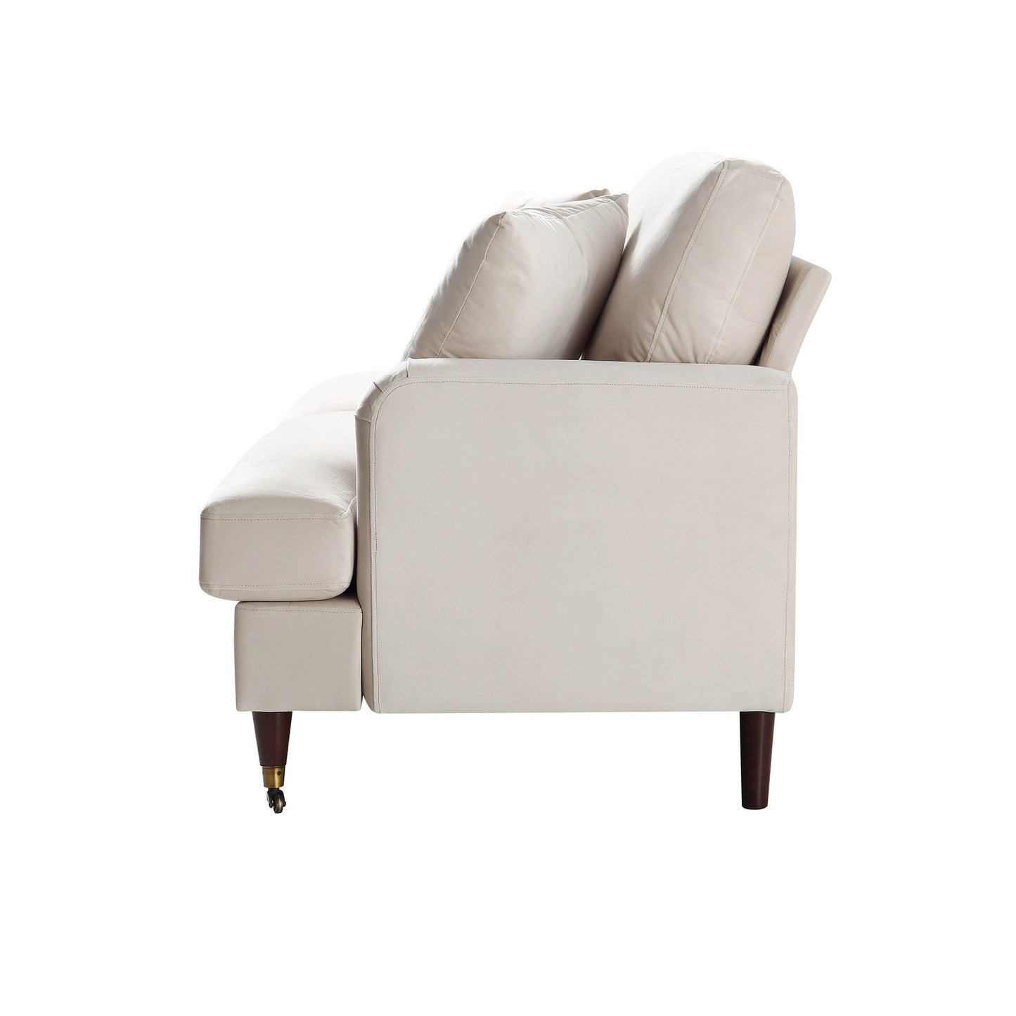 Brigette 2-Seater Beige Velvet Sofa with Antique Brass Castor Legs