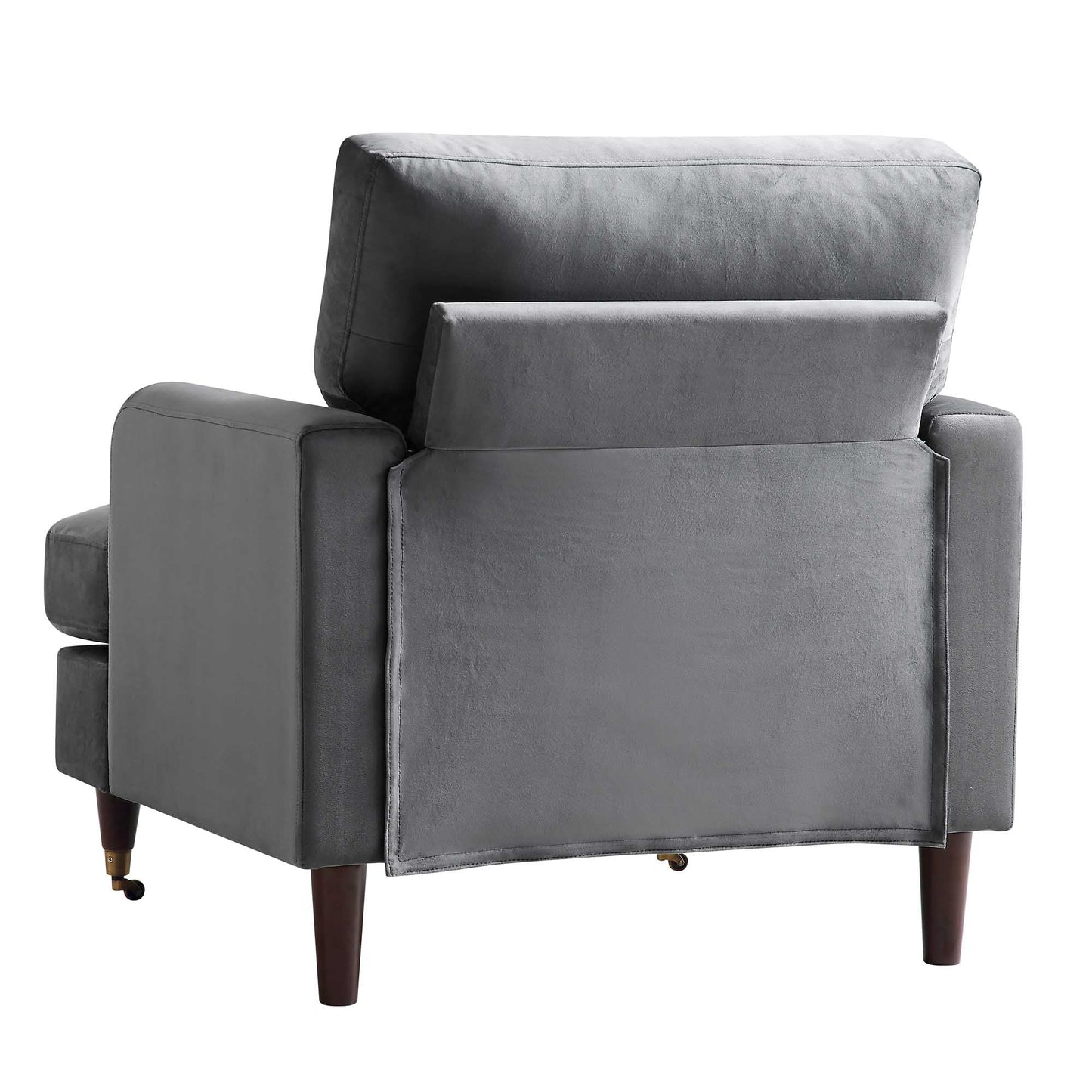 Brigette Grey Velvet Armchair with Antique Brass Castor Legs