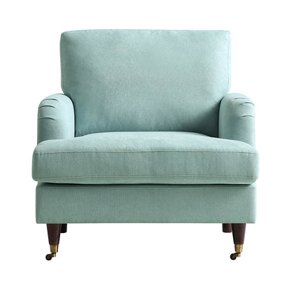 Brigette Mint Soft Brushed Fabric Armchair with Antique Brass Castor Legs