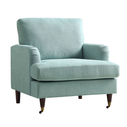 Brigette Mint Soft Brushed Fabric Armchair with Antique Brass Castor Legs