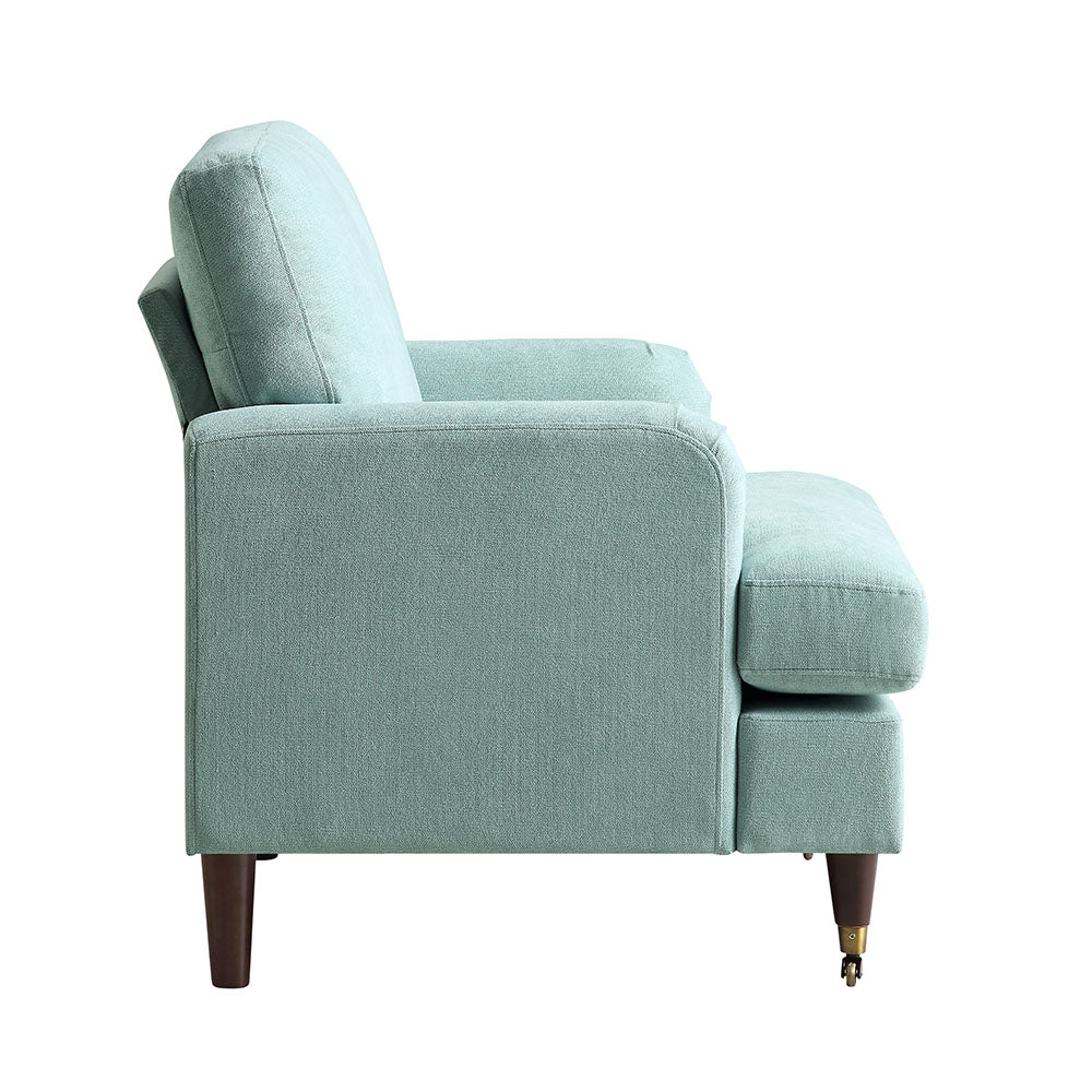 Brigette Mint Soft Brushed Fabric Armchair with Antique Brass Castor Legs