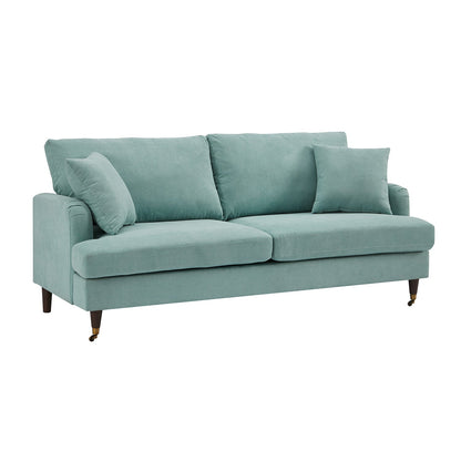 Brigette 3-Seater Mint Soft Brushed Sofa with Antique Brass Castor Legs