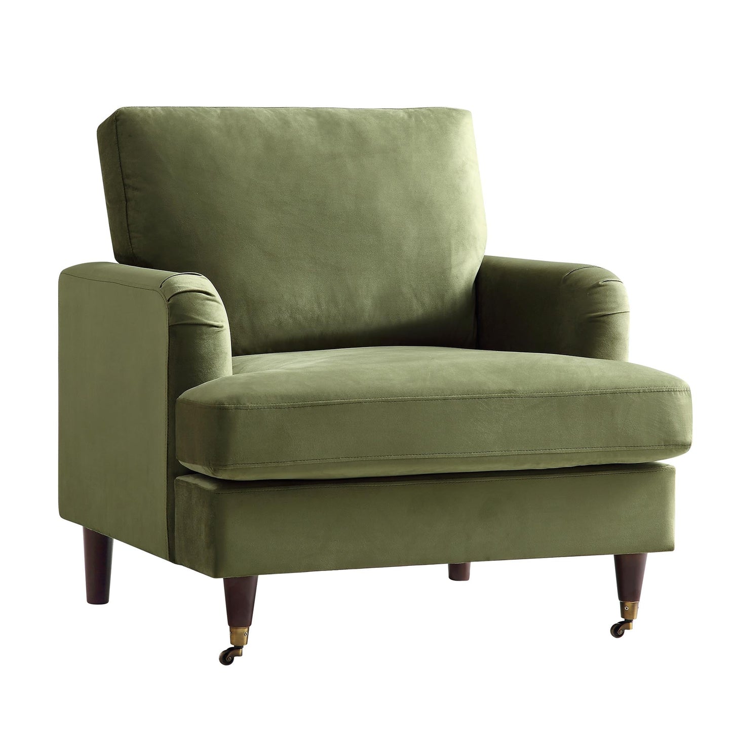Brigette Olive Green Velvet Armchair with Antique Brass Castor Legs