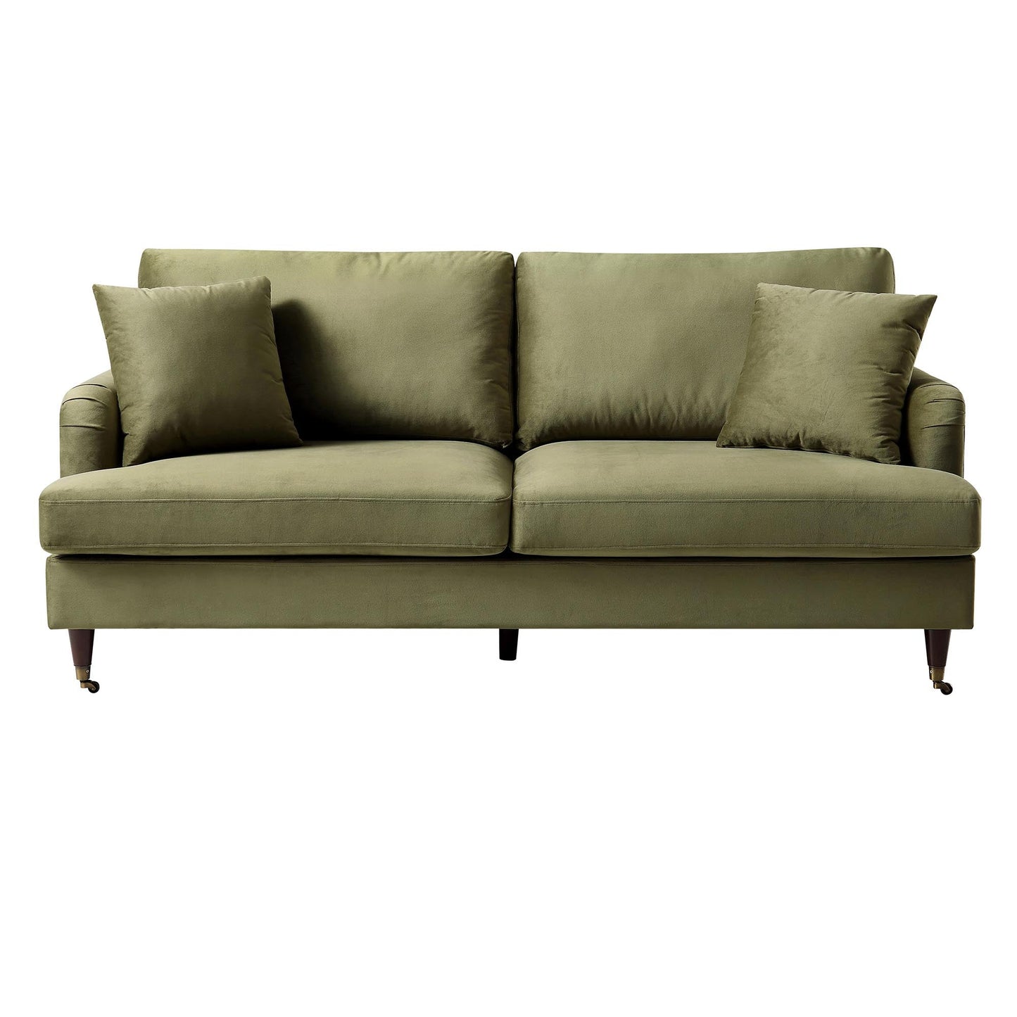Brigette 3-Seater Olive Green Velvet Sofa with Antique Brass Castor Legs