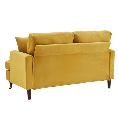 Brigette 2-Seater Mustard Velvet Sofa with Antique Brass Castor Legs