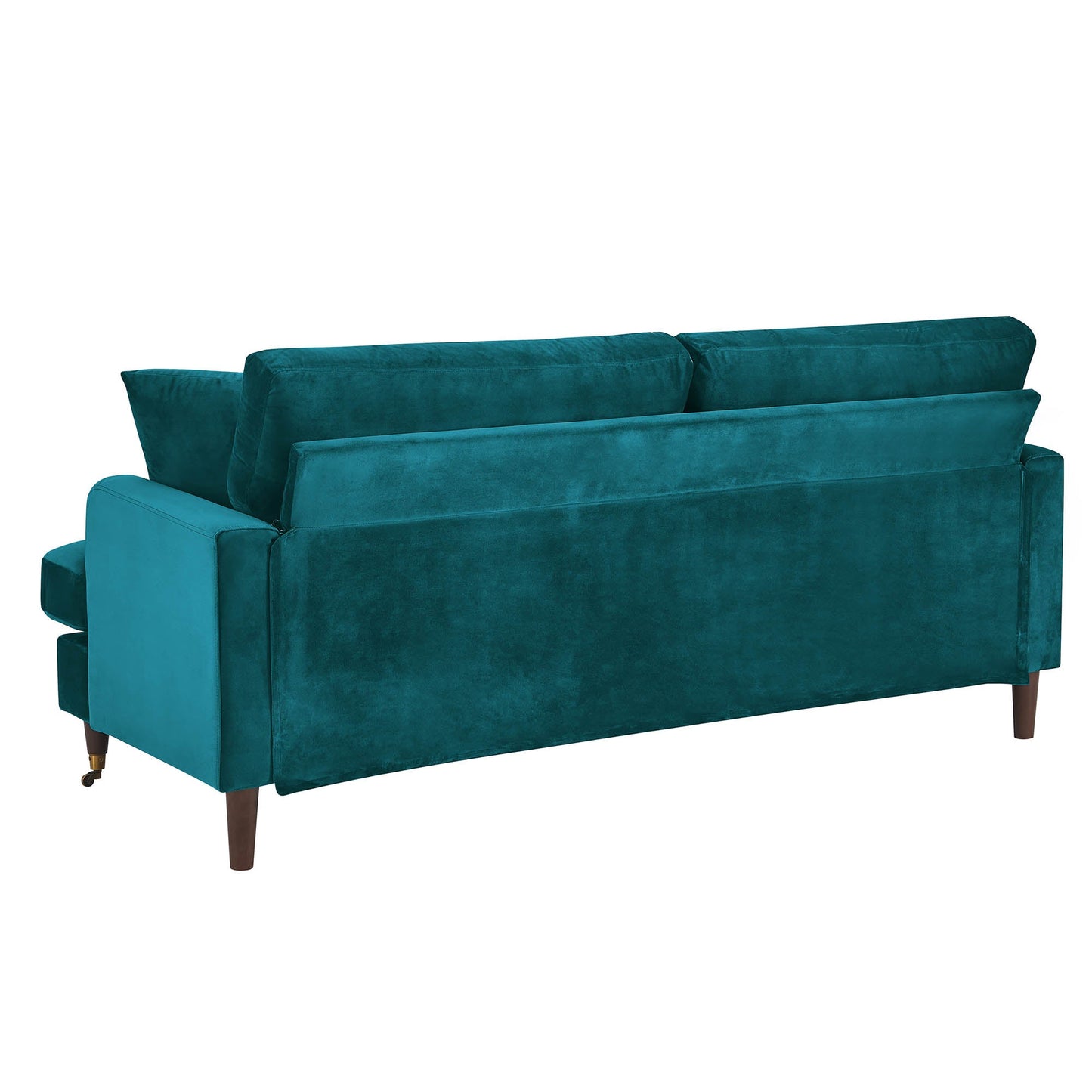 Brigette 3-Seater Teal Velvet Sofa with Antique Brass Castor Legs