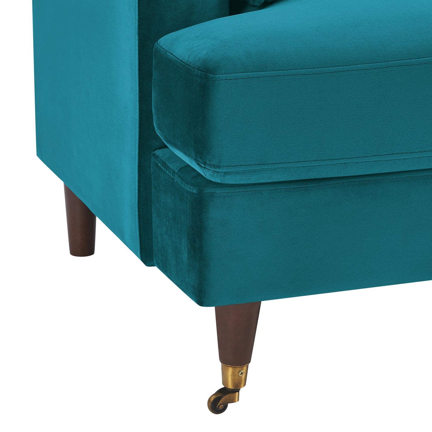 Brigette 3-Seater Teal Velvet Sofa with Antique Brass Castor Legs