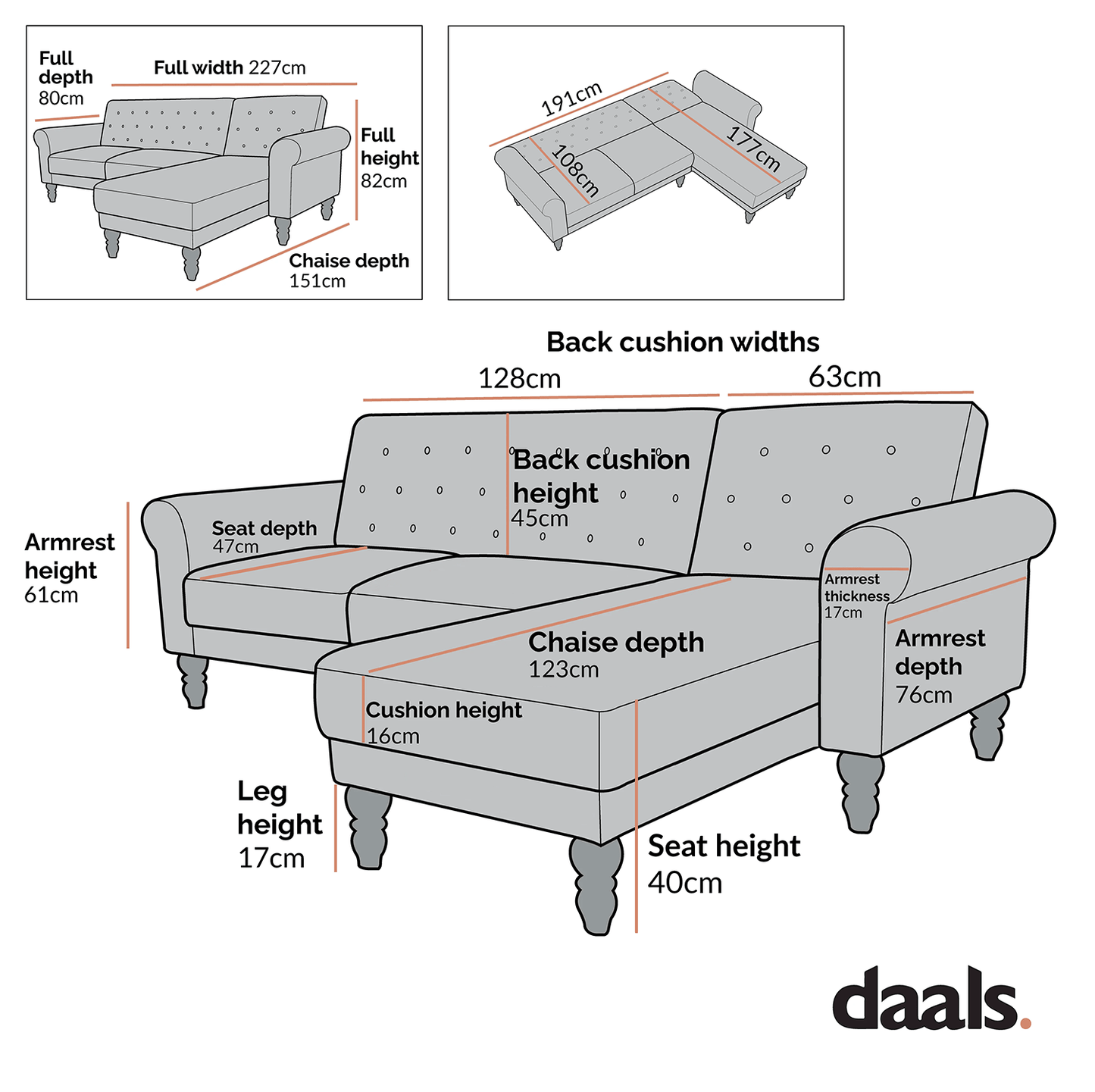 Hanney Chesterfield Chaise Sofabed in Grey Velvet