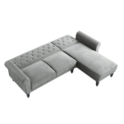 Hanney Chesterfield Chaise Sofabed in Grey Velvet