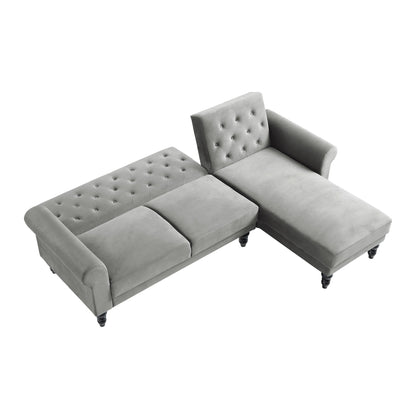 Hanney Chesterfield Chaise Sofabed in Grey Velvet