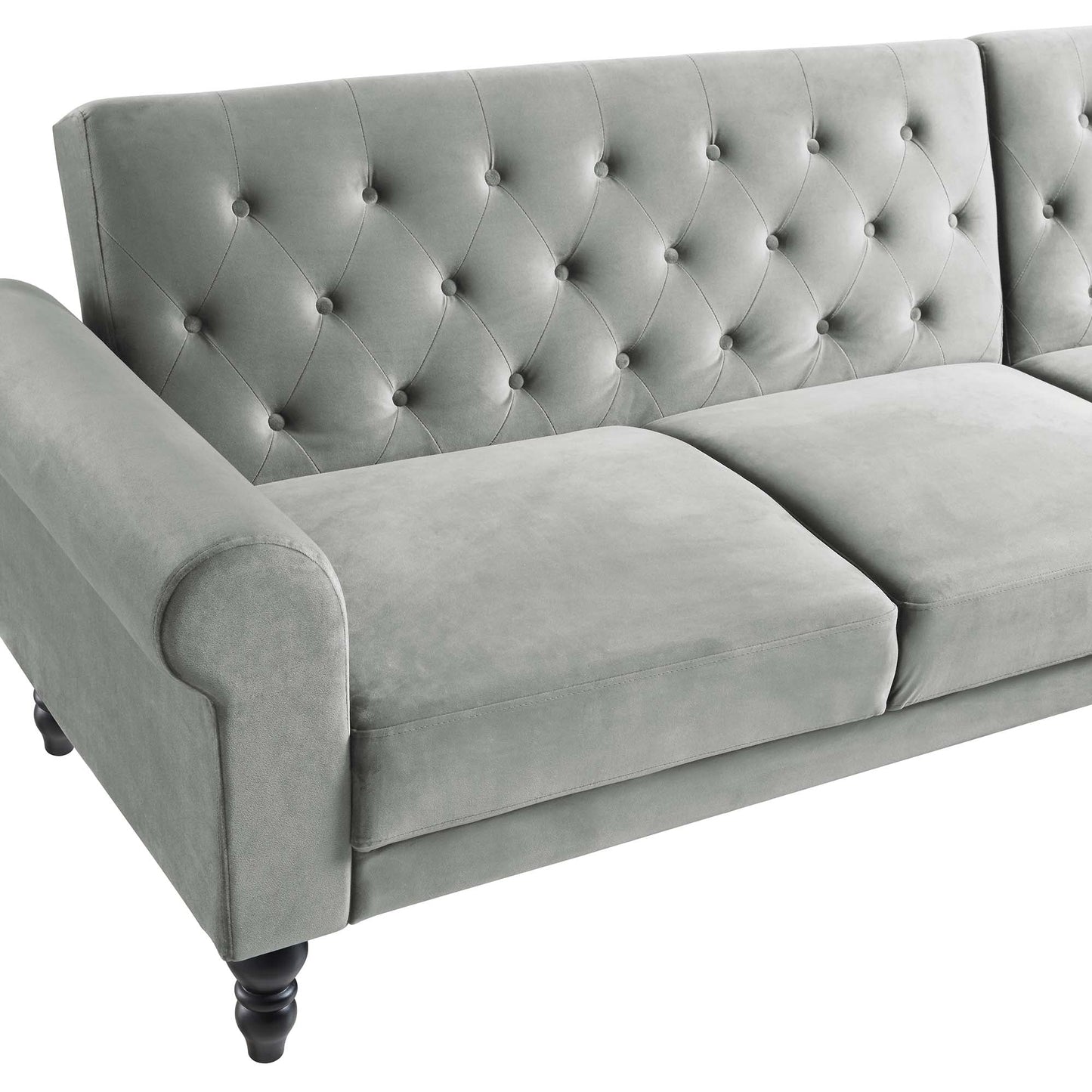 Hanney Chesterfield Chaise Sofabed in Grey Velvet
