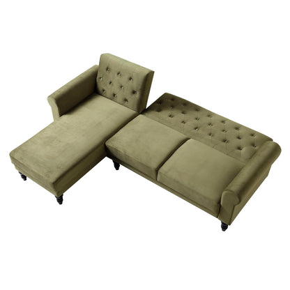 Hanney Chesterfield Chaise Sofabed in Moss Green Velvet
