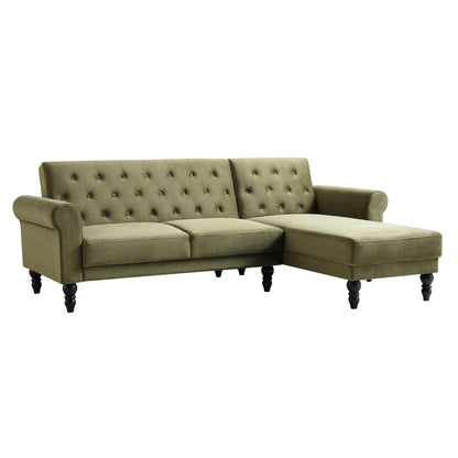 Hanney Chesterfield Chaise Sofabed in Moss Green Velvet