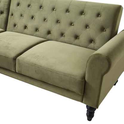 Hanney Chesterfield Chaise Sofabed in Moss Green Velvet